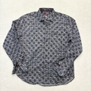 Visconti Black Long Sleeve Button Up Shirt Gray Navy Velvet Flocked Check XL